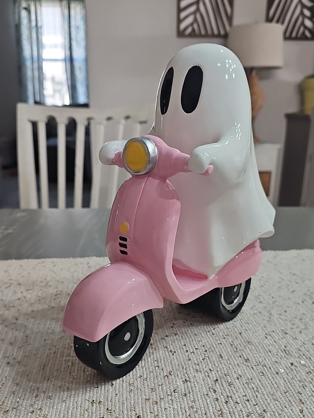 New! Halloween Summerween Ghost Riding A Pink Vespa Type Scooter